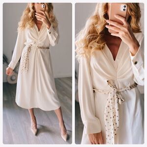 ZARA BELTED OVERSIZED DRESS ECRU New